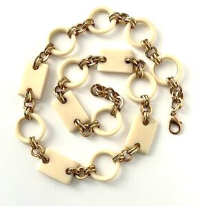 Trifari Cream Lucite Geometric Shapes & Gold Tone links Adjustable Belt Necklace